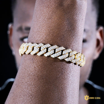14mm Iced Prong Cuban Bracelet In 18k Gold Plated ZUU KING